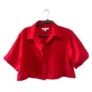 Banana Republic Oversized Linen Cropped Resort Shirt Red Collared Womens Medium